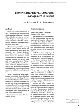 Beaver (Castor Fiber L, Castoridae) Management in Bavaria