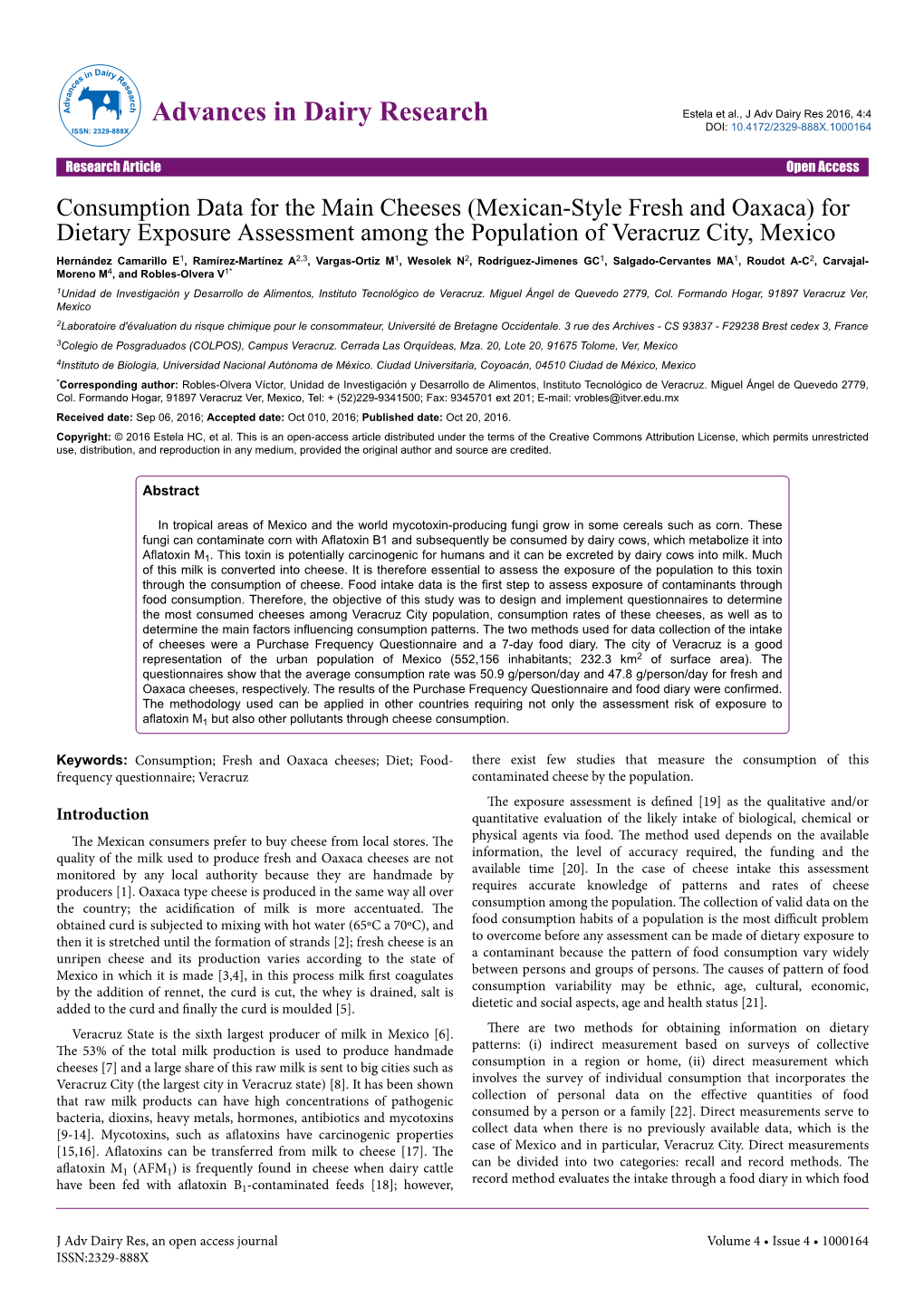 Consumption Data for the Main Cheeses (Mexican-Style Fresh And