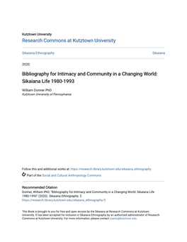 Bibliography for Intimacy and Community in a Changing World: Sikaiana Life 1980-1993