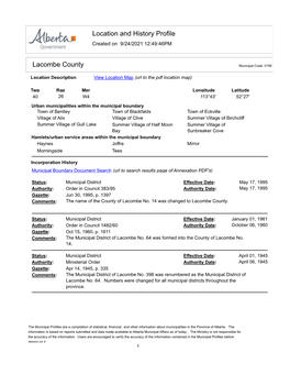 Location and History Profile Lacombe County