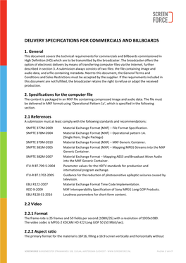 Delivery Specifications for Commercials and Billboards