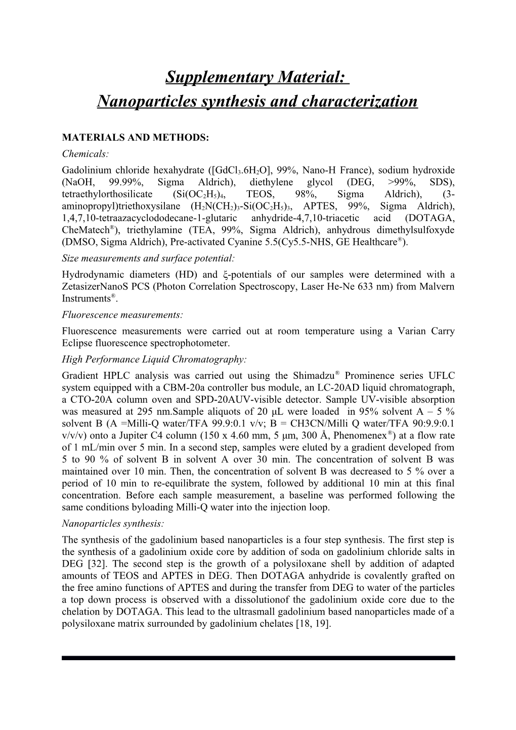 Nanoparticles Synthesis and Characterization