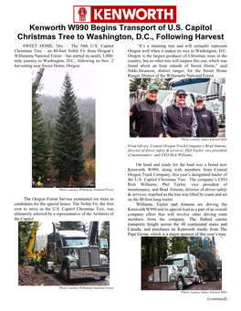 Kenworth W990 Begins Transport of U.S. Capitol Christmas Tree to Washington, D.C., Following Harvest SWEET HOME, Ore