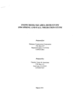 Snowcreek Ski Area Deer Study 1994 Spring and Fall Migration Study