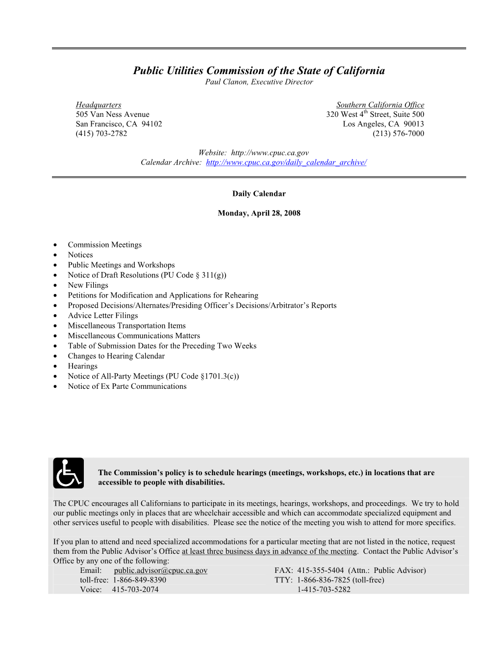 Public Utilities Commission of the State of California Paul Clanon, Executive Director