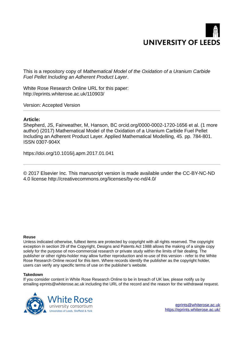 Mathematical Model of the Oxidation of a Uranium Carbide Fuel Pellet Including an Adherent Product Layer