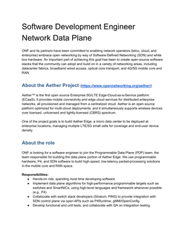 Software Development Engineer Network Data Plane