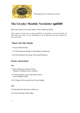 The Gwydyr Monthly Newsletter April 2015