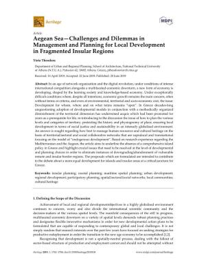 Aegean Sea—Challenges and Dilemmas in Management and Planning for Local Development in Fragmented Insular Regions