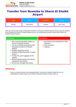 Transfer from Nuweiba to Sharm El Sheikh Airport