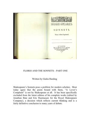 Florio and the Sonnets – Part One