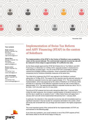 Implementation of Swiss Tax Reform and AHV Financing (STAF) in The