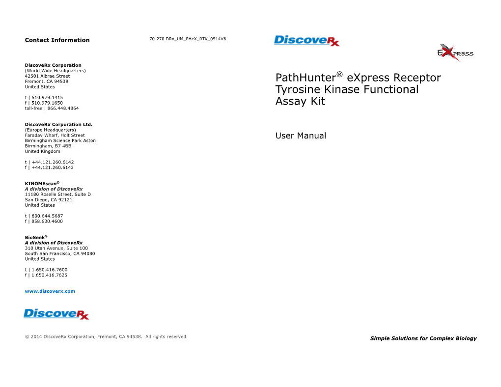 Pathhunter® Express Receptor Tyrosine Kinase Functional Assay