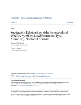 Stratigraphic Relationships of the Brentwood and Woolsey Members, Bloyd Formation (Type Morrowan), Northwest Arkansas Thomas A