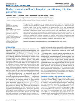 Rodent Diversity in South America: Transitioning Into the Genomics Era