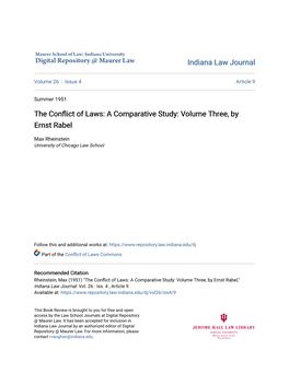 The Conflict of Laws: a Comparative Study: Volume Three, by Ernst Rabel