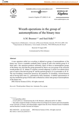 Wreath Operations in the Group of Automorphisms of the Binary Tree