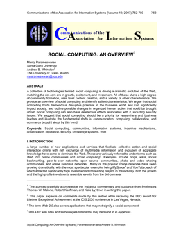 Social Computing: an Overview1