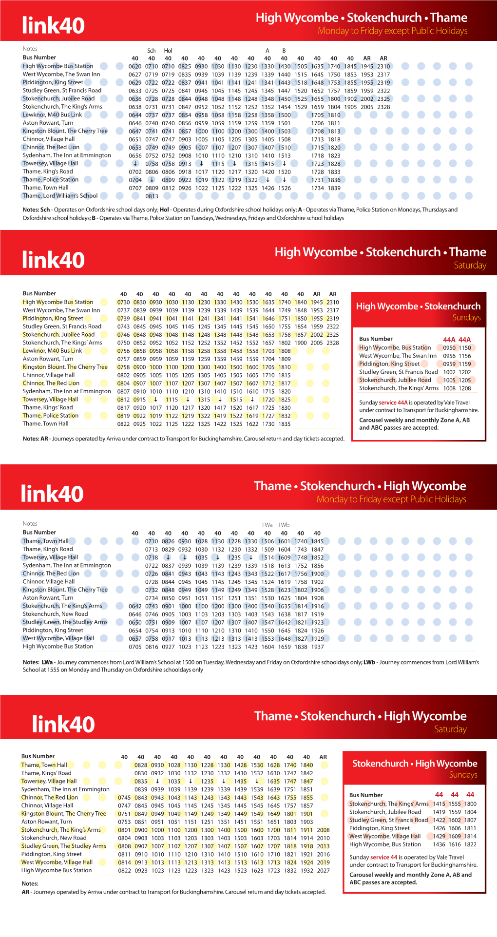 High Wycombe • Stokenchurch • Thame Link40 Monday to Friday Except Public Holidays