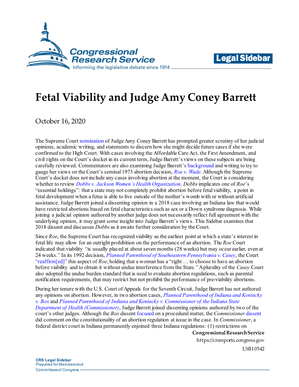 Fetal Viability and Judge Amy Coney Barrett