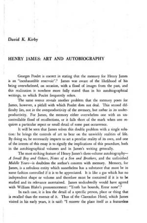 Henry James: Art and Autobiography