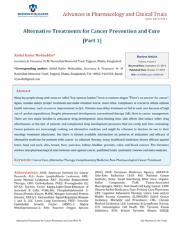 Alternative Treatments for Cancer Prevention and Cure [Part 1]