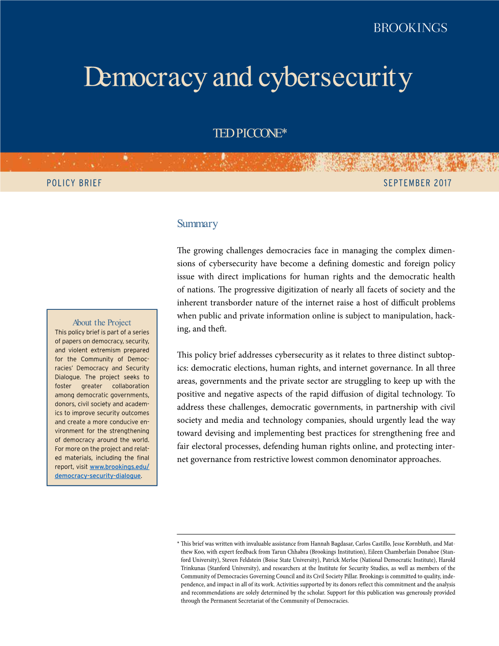 Democracy, Gender Equality, and Gender Security Ted Piccone