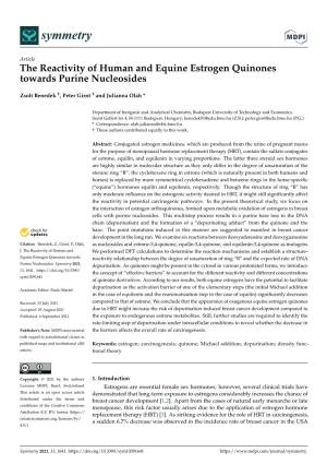The Reactivity of Human and Equine Estrogen Quinones Towards Purine Nucleosides