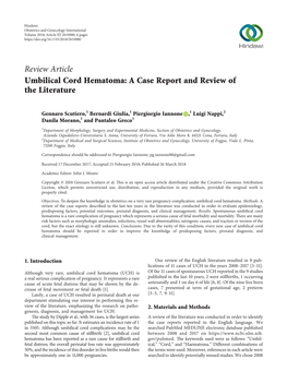 Review Article Umbilical Cord Hematoma: a Case Report and Review of the Literature