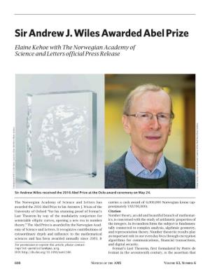 Sir Andrew Wiles Awarded Abel Prize