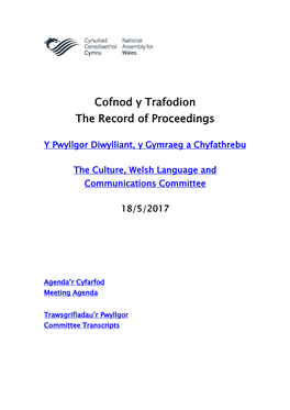 Cofnod Y Trafodion the Record of Proceedings