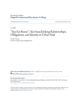Kin-Based Joking Relationships, Obligations, and Identity in Urban Mali Rachel A