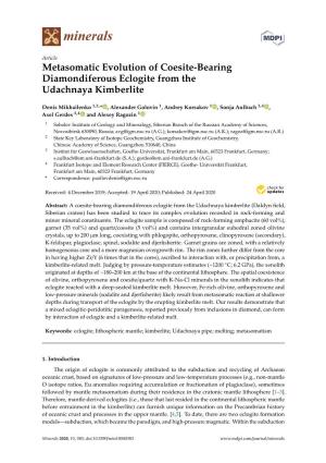 Metasomatic Evolution of Coesite-Bearing Diamondiferous Eclogite from the Udachnaya Kimberlite