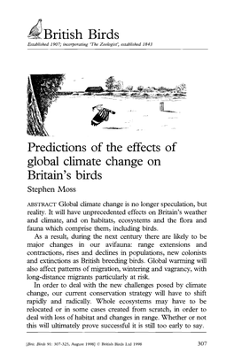 Predictions of the Effects of Global Climate Change on Britain's Birds Stephen Moss