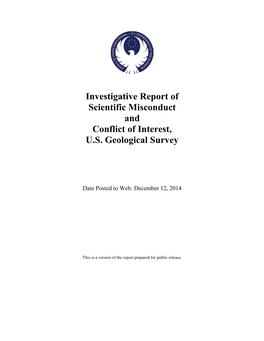 Investigative Report of Scientific Misconduct and Conflict of Interest, U.S