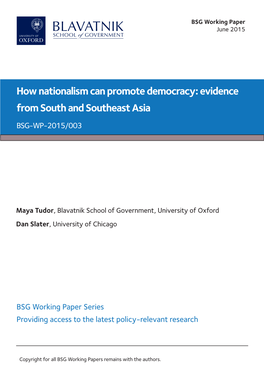 How Nationalism Can Promote Democracy: Evidence from South and Southeast Asia