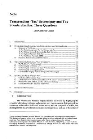 Transcending Tax Sovereignty and Tax Standardization: Three Questions