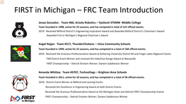 FIRST in Michigan – FRC Team Introduction