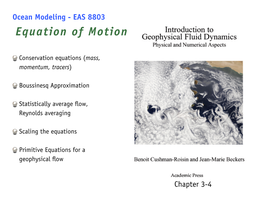 Ocean Modeling - EAS 8803 Equation of Motion