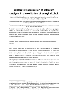 Explorative Application of Selenium Catalysts in the Oxidation of Benzyl Alcohol