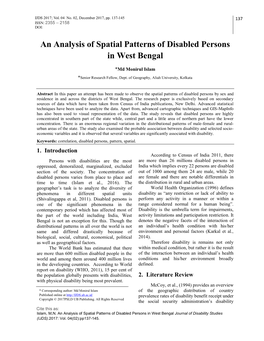 An Analysis of Spatial Patterns of Disabled Persons in West Bengal