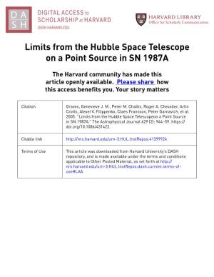 Limits from the Hubble Space Telescope on a Point Source in SN 1987A