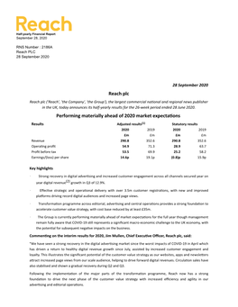 Half-Yearly Financial Report September 28, 2020
