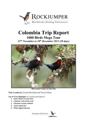 Colombia Trip Report 1000 Birds Mega Tour 22Nd November to 20Th December 2013 (28 Days)