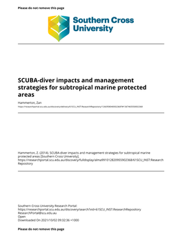 SCUBA-Diver Impacts and Management Strategies for Subtropical Marine Protected Areas