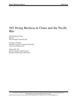 505 Doing Business in China and the Pacific Rim