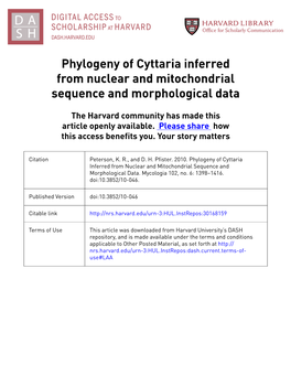 Phylogeny of Cyttaria Inferred from Nuclear and Mitochondrial Sequence and Morphological Data