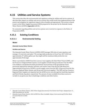 4.15 Utilities and Service Systems This Section Describes the Environmental and Regulatory Setting for Utilities and Service Systems