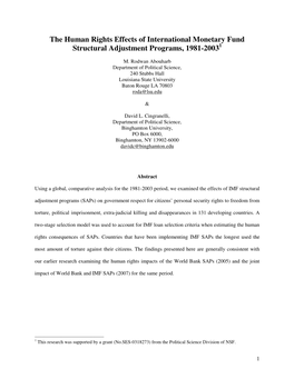 The Human Rights Effects of International Monetary Fund Structural Adjustment Programs, 1981-20031