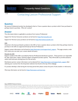 Contacting Lexicon Professional Support